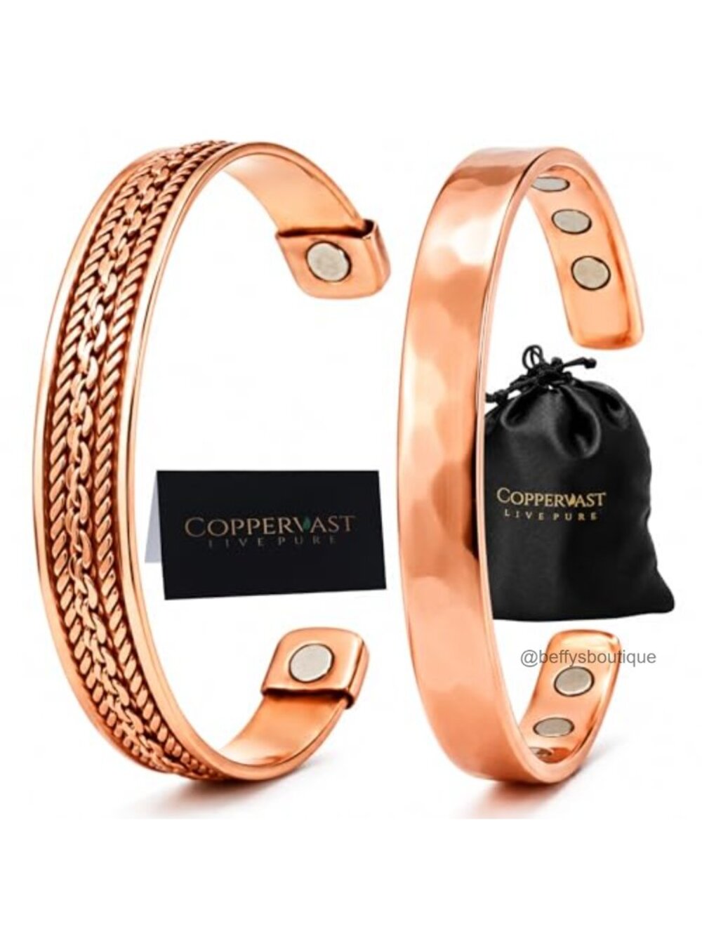 Pure Copper Bracelet Set of 2 Adjustable Handmade Gift Box